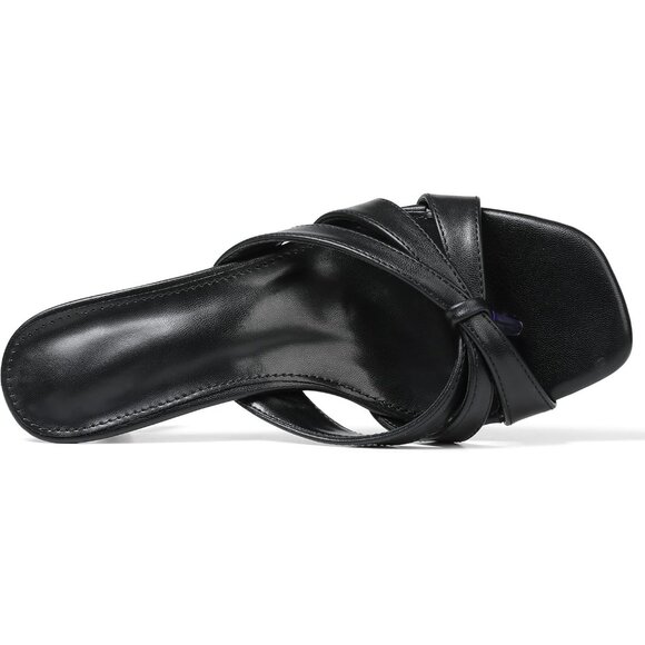 Kitten Heel Black  Faux Leather Women Flops Strappy Heel Summer Square Open Heel - Picture 6 of 7